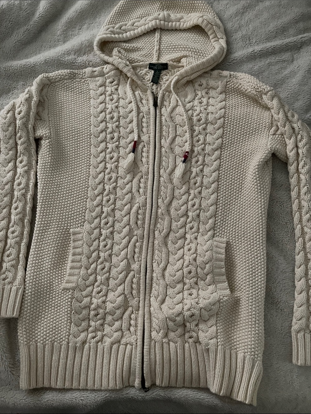 Lauren Ralph Lauren Cream Cable Knit Zip Up Sweater Women’s L